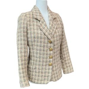 Henri Bendel RARE Vintage Tweed Wool Multicolor Blazer w/ Gold Buttons, …